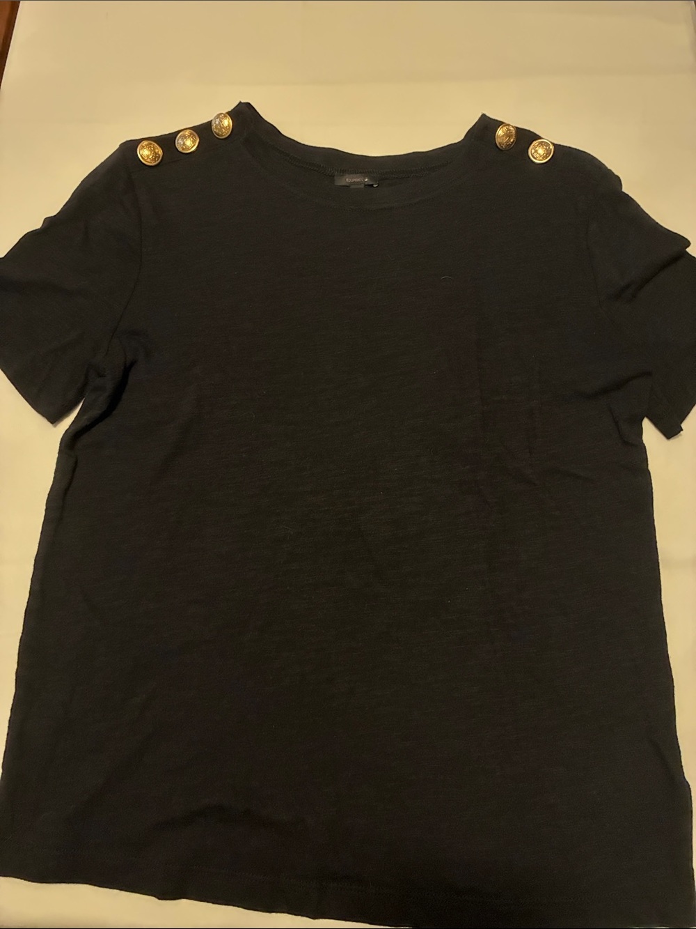 Express Black Short Sleeve Tee with Gold Shoulder Buttons